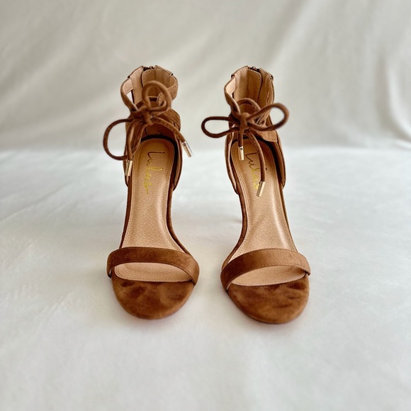 Camel Faux Suede Ankle Strap Heels - Picture 11 of 16